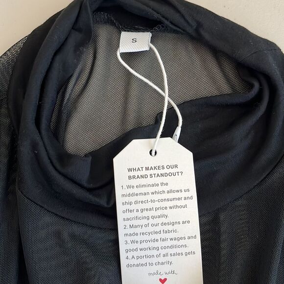 Loose Mock Neck Sheer Collar Solid Bodice Black Size Small NWT - Picture 4 of 8